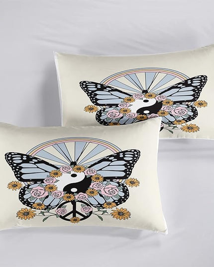 CVHOUSE Butterfly Bedding Set,Butterfly Comforter Full,Butterfly Comforter Set for Girls Kids Teens,Butterflies Quilt Set with 1 Comforter and 2 Pillow Cases- 3 Piece - LeafyLoom