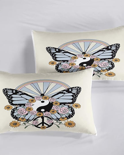 CVHOUSE Butterfly Bedding Set,Butterfly Comforter Twin,Butterfly Comforter Set for Girls Kids Teens,Butterflies Quilt Set with 1 Comforter and 2 Pillow Cases- 3 Piece - LeafyLoom