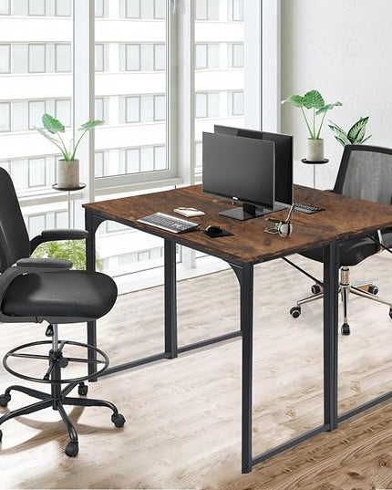 FurnitureR 31.5" Home Office Table Simple Style Computer Desk Laptop PC Writing Table Sturdy Metal Frames for Study Room, Rustic Brown - LeafyLoom