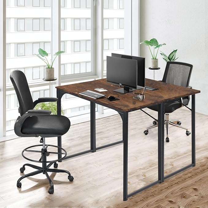 FurnitureR 31.5" Home Office Table Simple Style Computer Desk Laptop PC Writing Table Sturdy Metal Frames for Study Room, Rustic Brown - LeafyLoom