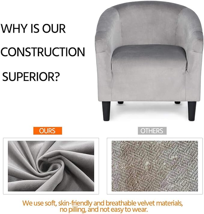 Yaheetech Living Room Chair, Velvet Accent Chair, Upholstered Barrel Chair, Sitting Chair with Armrest and Low Back for Living Room Bedroom Reception Room, Gray - LeafyLoom