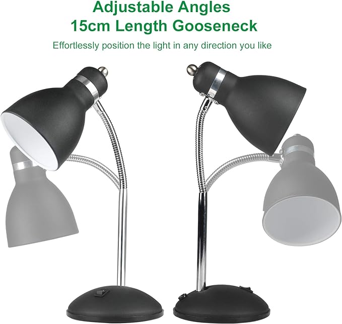 Desk Lamp with Flexible Gooseneck, Metal Table Lamp with 4W LED Bulb, Adjustable Eye-Care Reading Lamp for Bedside Reading, Studying, Computer and Hobbies (Sand Black) - LeafyLoom