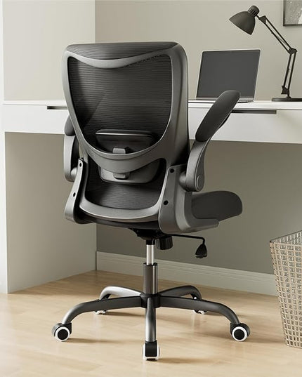 Office Chair, Ergonomic Desk Chair with Adjustable Lumbar Support and Flip up Armrest, Breathable Mesh Computer Chair for Home Office, Black - LeafyLoom