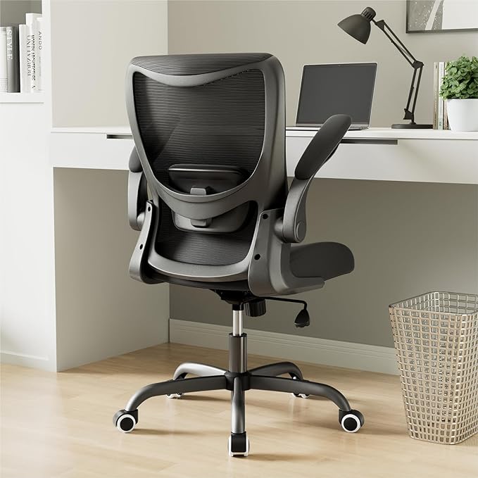Office Chair, Ergonomic Desk Chair with Adjustable Lumbar Support and Flip up Armrest, Breathable Mesh Computer Chair for Home Office, Black - LeafyLoom