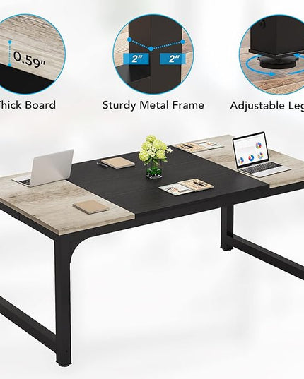 70.8 Inch X-Large Executive Computer office desk, Grey+Black - LeafyLoom