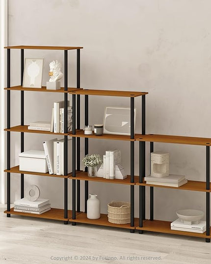 Furinno Turn-N-Tube 5-Tier Multipurpose Compact Display Rack, Shelving Unit, Bookcase, Light Cherry/Black - LeafyLoom