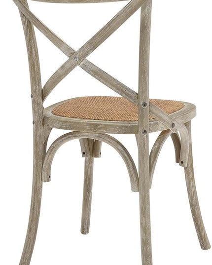 Modway Gear Rustic Modern Farmhouse Elm Wood Rattan Four Dining Chairs in Gray - LeafyLoom