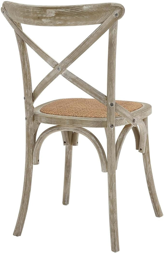 Modway Gear Rustic Modern Farmhouse Elm Wood Rattan Two Dining Chairs in Gray - LeafyLoom