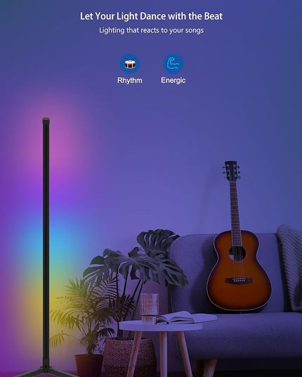 RGB Corner Floor Lamp, 47.24in RGB Color Changing Mood Light WIFI APP and Remote Control Music Sync LED 16M Dimmable Modes Modern Floor Lamp for Living Room, Light Timing - LeafyLoom