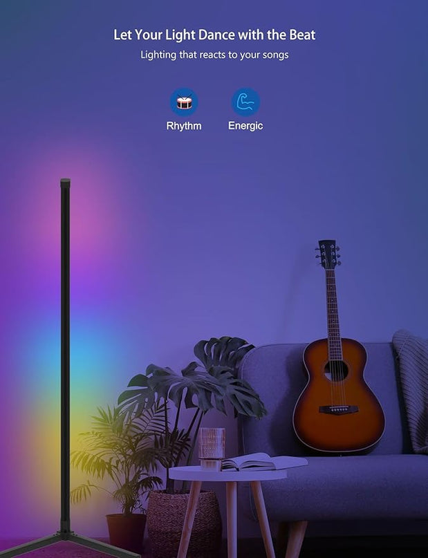 RGB Corner Floor Lamp, 47.24in RGB Color Changing Mood Light WIFI APP and Remote Control Music Sync LED 16M Dimmable Modes Modern Floor Lamp for Living Room, Light Timing - LeafyLoom