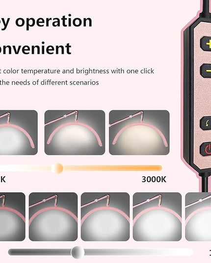 Led Half Moon Light for Lashes, Tattoo Lamp, Estheticians Light, Desk Lamp, Swing Arm Light, Lash Lamp (Pink) - LeafyLoom