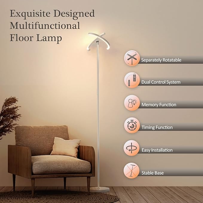 FIMEI Split Floor Lamp, Bright Modern LED Standing Lamp, Stepless Dimming and 4 Color Temperature, Eye-Protection Reading Standing Light for Living Room Bedroom Office, Touch&Remote Control, White - LeafyLoom