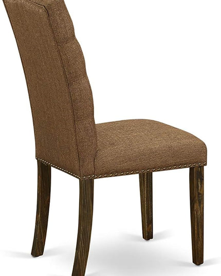 East West Furniture F2EL5-718 Ferris 5 Piece Kitchen Set Includes a Round Dining Table with Pedestal and 4 Brown Linen Fabric Parson Chairs, 48x48 Inch - LeafyLoom