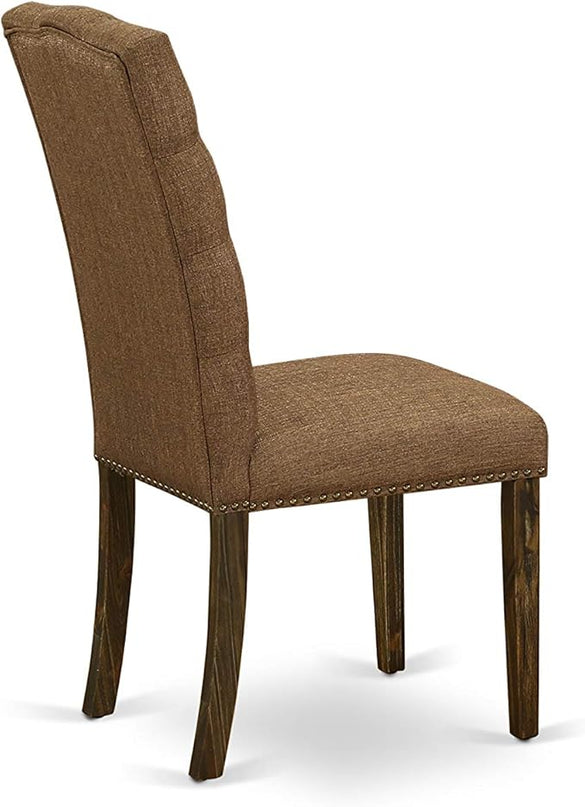 East West Furniture F3EL7-718 Ferris 7 Piece Kitchen Set Consist of a Round Table with Pedestal and 6 Brown Linen Fabric Parsons Dining Chairs, 48x48 Inch - LeafyLoom