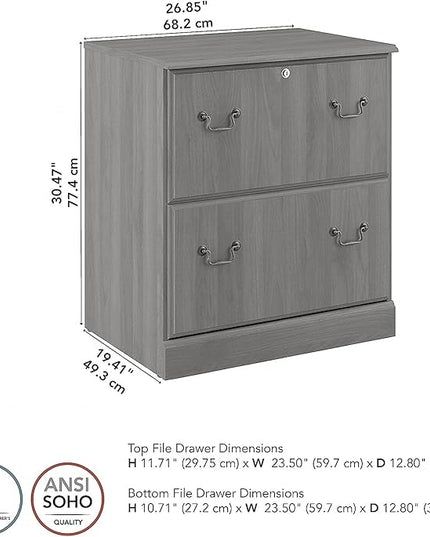 Saratoga 2-Drawer Lateral File Cabinet, Locking, Letter/Legal, Modern Gray, 26.85-Inch - LeafyLoom