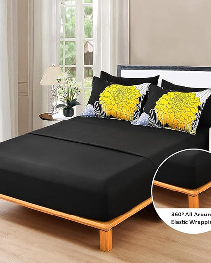 7 Pieces King Yellow Black Comforter Set Bed in a Bag Floral Bedding Set Soft Microfiber Comforter (1 Comforter 1 Flat Sheet 1 Fitted Sheet 2 Pillowshams 2 Pillowcases) - LeafyLoom