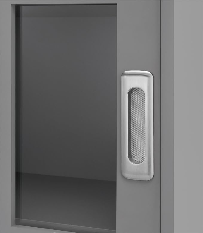 Aaron Lane Bookcase with Sliding Glass Doors, Gray - LeafyLoom