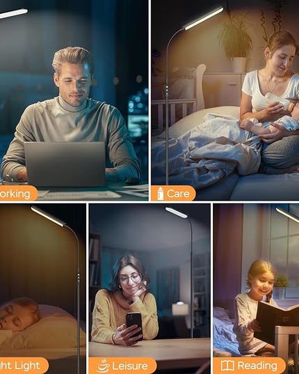 Floor Lamp, 15W Bright LED Floor Lamps for Living Room, Remote & Touch Control, 0.5H/1H Timer, Adjustable 2700K-6500K Colors & Brightness Eye Caring Reading Lamp, Gooseneck Standing Lamp - LeafyLoom