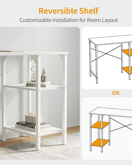 CubiCubi Small Computer Desk, 35 Inch Home Office Desk with Storage Shelves, Study Writing Desk, White - LeafyLoom