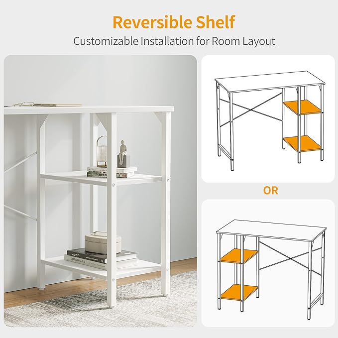 CubiCubi Small Computer Desk, 35 Inch Home Office Desk with Storage Shelves, Study Writing Desk, White - LeafyLoom