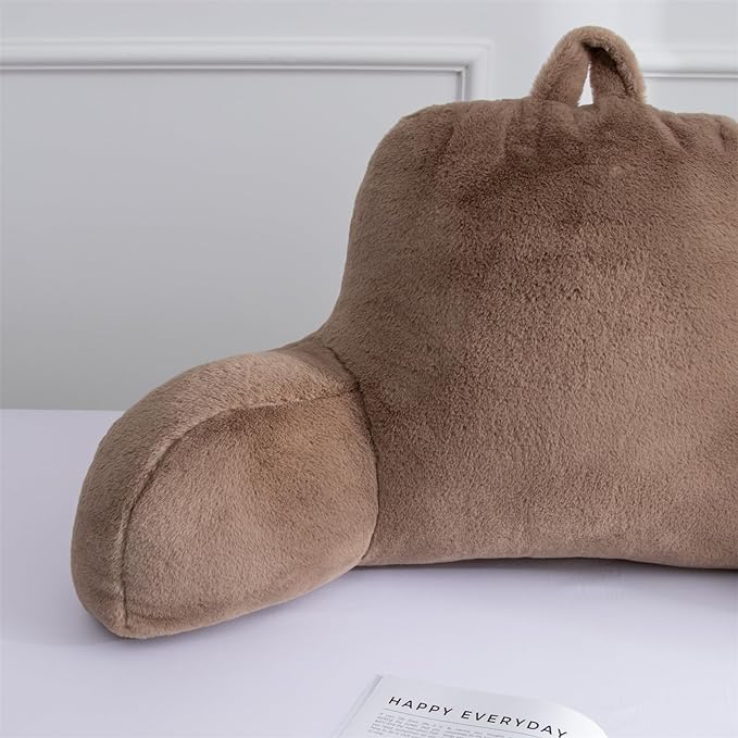 Aimuan Reading Pillow Bed Rest Wedge Large Adult Backrest Pillow with Arms Back Support for Sitting Up in Bed Cushion Incline Rest Sleeping Snoring Pillow,Brown Large - LeafyLoom