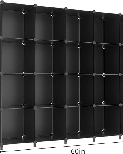 HOMIDEC 20-Cube Black Cube Storage Organizer, Modular Storage Shelf with Hammer, Cube Storage Bin Cabinet Closet Bookshelf for Living Room, Bedroom, Office, Each Cube Size 11.8 x 11.8 inch - LeafyLoom