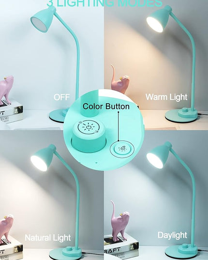 BOHON LED Desk Lamp with USB Charging Port, 3 Color Modes Fully Dimmable Reading Lamp, Auto Dimming Task Lamp, Flexible Gooseneck Table Light for Office Dorm Bedside, Adapter Include, Teal - LeafyLoom