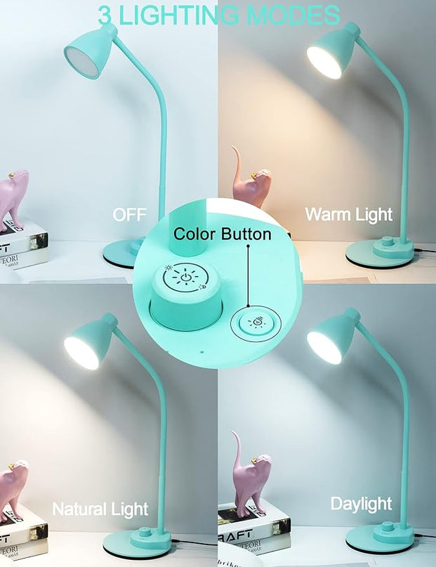 BOHON LED Desk Lamp with USB Charging Port, 3 Color Modes Fully Dimmable Reading Lamp, Auto Dimming Task Lamp, Flexible Gooseneck Table Light for Office Dorm Bedside, Adapter Include, Teal - LeafyLoom