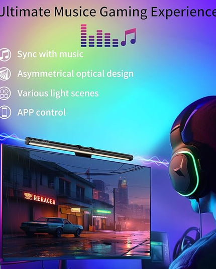 RGB Monitor Light Bar, LED Dual Light Source Adjustable Cool Mix Warm Light Color Temperature Eye Protection Anti-Glare Desk Lamp Touch Control for Home Office PC Computer Work with Alexa - LeafyLoom