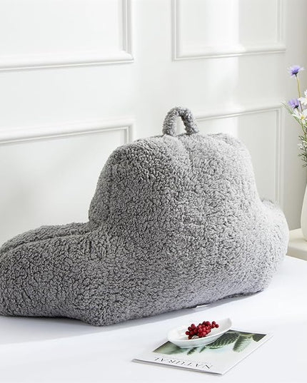 A Nice Night Sherpa Fleece Flannel Reading Pillow Bed Wedge Children Backrest with Arms Back Support for Sitting Up in Bed/Couch,Grey - LeafyLoom