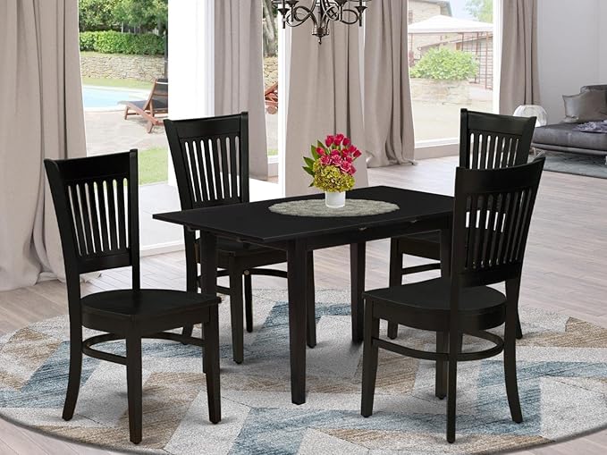 East West Furniture NFVA5-BLK-W 5 Piece Dining Set for 4 Includes a Rectangle Kitchen Table with Butterfly Leaf and 4 Dinette Chairs, 32x54 Inch - LeafyLoom
