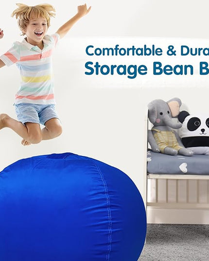 Lukeight Stuffed Animal Storage Bean Bag Chair Cover for Kids, Zipper Beanbag Chair Cover for Organizing Toddler & Kids' Rooms Plush Toys (Solid Blue, XX-Large) - LeafyLoom