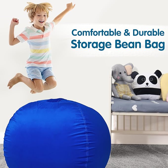 Lukeight Stuffed Animal Storage Bean Bag Chair Cover for Kids, Zipper Beanbag Chair Cover for Organizing Toddler & Kids' Rooms Plush Toys (Solid Blue, XX-Large) - LeafyLoom