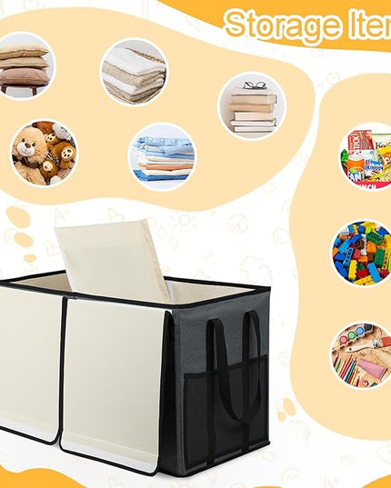 Large Toy Box for Boys Girls Toy Chest Kids Toy Storage Organizer Collapsible Toy Storage Bin Basket with Two Mesh Pockets for Nursery Playroom Bedroom Living Room Organization - LeafyLoom