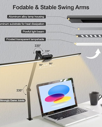 Led Desk Lamp for Office Home - Eye Caring Architect Table Light with Clamp, Dual Screen Computer Smart Light 5 Color 24W Lighting Table Lamp - LeafyLoom