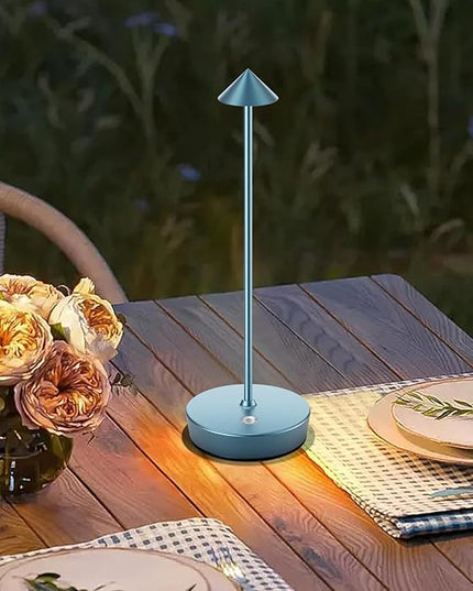Rechargeable Cordless Table Lamp, 6000mAh LED Battery Operated Desk Lamp Touch 3 Color Stepless Dimming Portable Outdoor Waterproof Table Light for Patio/Restaurant/Dining/Home (One-Blue) - LeafyLoom