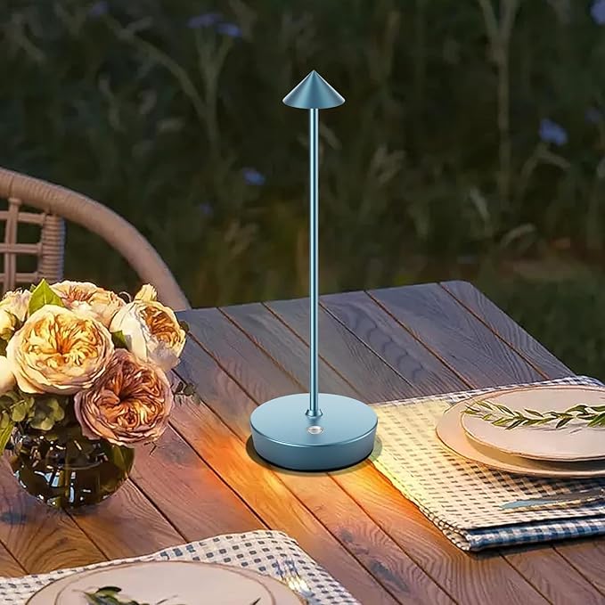 Rechargeable Cordless Table Lamp, 6000mAh LED Battery Operated Desk Lamp Touch 3 Color Stepless Dimming Portable Outdoor Waterproof Table Light for Patio/Restaurant/Dining/Home (One-Blue) - LeafyLoom