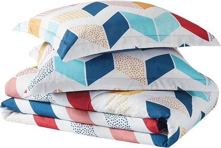 Comfort Spaces Kylar Cozy Comforter Set, Vibrant Chevron Ruching Design with Solid Reverse, All Season Down Alternative Bedding with Matching Sham, Full/Queen (88 in x 92 in), Multi/Aqua 3 Piece - LeafyLoom