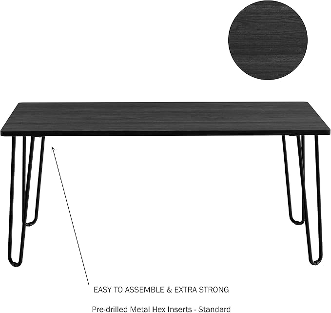 Lavish Home Coffee Table with Hairpin Legs - Modern Industrial Style Home Decor - Woodgrain-Look and Steel Accent Living Room Furniture (Black) - LeafyLoom