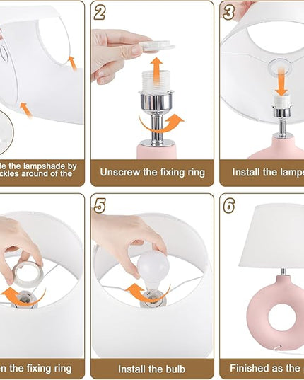 Pink Ceramic Table Lamp for Living Room Bedroom, 21" Modern Bedside Lamps for Kids Room 3 Color Temperature Small Table Lamps for Night Stands, Dorm, Dining Room, Home Décor (Bulb Included) - LeafyLoom
