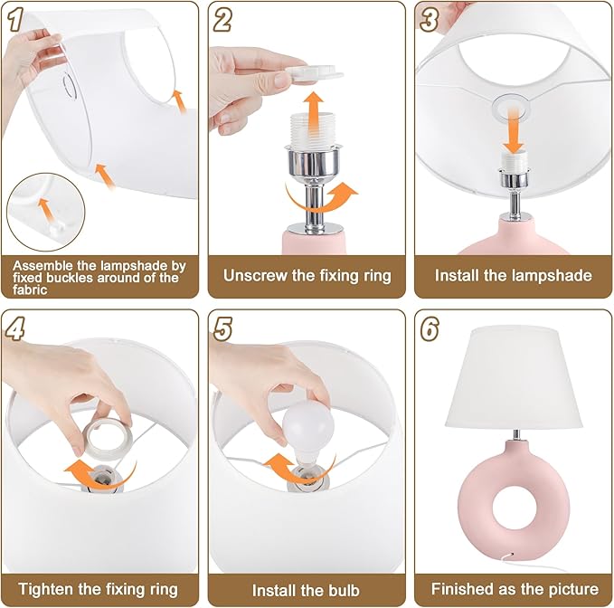 Pink Ceramic Table Lamp for Living Room Bedroom, 21" Modern Bedside Lamps for Kids Room 3 Color Temperature Small Table Lamps for Night Stands, Dorm, Dining Room, Home Décor (Bulb Included) - LeafyLoom