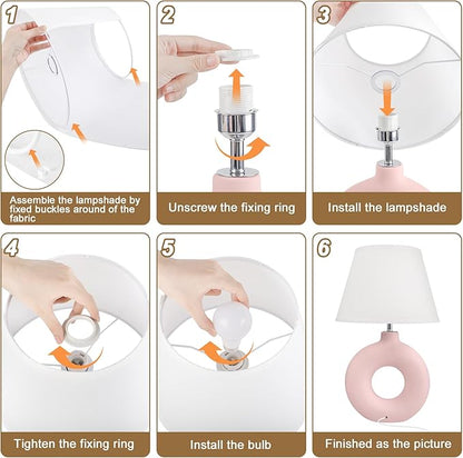 Pink Ceramic Table Lamp for Living Room Bedroom, 21" Modern Bedside Lamps for Kids Room 3 Color Temperature Small Table Lamps for Night Stands, Dorm, Dining Room, Home Décor (Bulb Included) - LeafyLoom