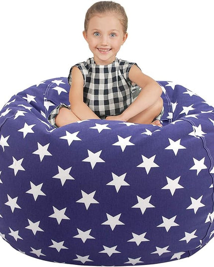 Aubliss Stuffed Animal Storage Bean Bag Chair Cover (No Beans)，Stuff and Sit Storage Bean Bag for Kids Toy Storage, X-Large 48"-Canvas Stars Royal Blue - LeafyLoom