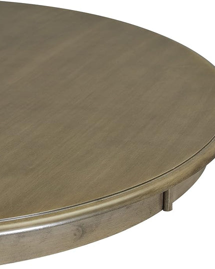 5-Piece Retro Round Dining Table Set with Curved Trestle Style Legs and 4 Upholstered Chairs for Kitchen, Breakfast Nook, Living Room, 44-inch, Taupe, 44" L x 44" W x 30.2" H - LeafyLoom
