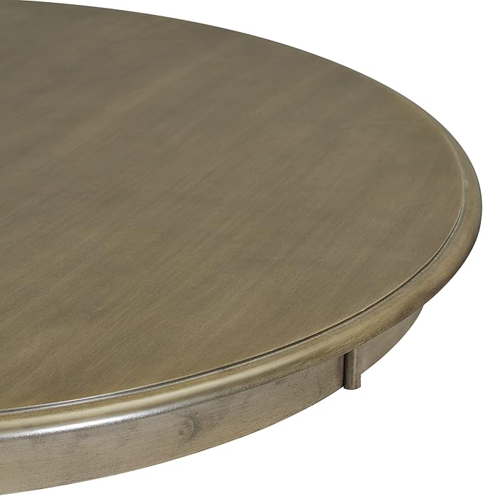 5-Piece Retro Round Dining Table Set with Curved Trestle Style Legs and 4 Upholstered Chairs for Kitchen, Breakfast Nook, Living Room, 44-inch, Taupe, 44" L x 44" W x 30.2" H - LeafyLoom