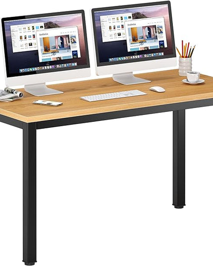 DlandHome 55 inches Large Computer Desk, Composite Wood Board, Decent and Steady Home Office Desk/Workstation/Table, BS1-140TB Teak and Black Legs, 1 Pack - LeafyLoom