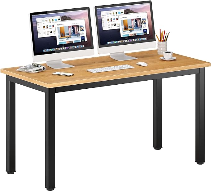 DlandHome 55 inches Large Computer Desk, Composite Wood Board, Decent and Steady Home Office Desk/Workstation/Table, BS1-140TB Teak and Black Legs, 1 Pack - LeafyLoom