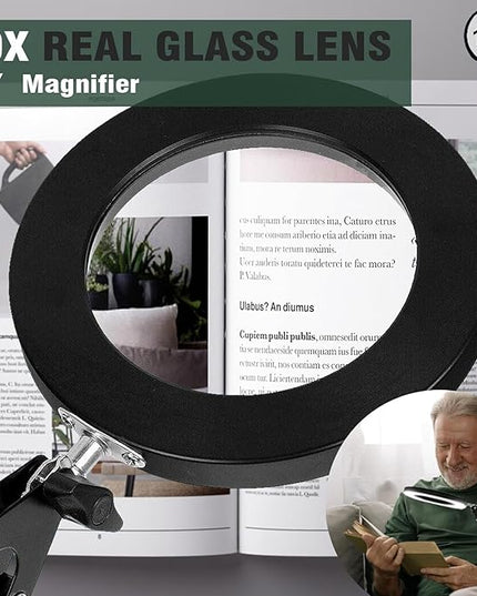 Magnifying Glass with Light and Stand, 10X Magnifying Lamp, 2-in-1 Magnifying Desk Lamp with Clamp, 3 Color Mode, Magnifying Glasses with Light for Close Work (2nd Generation Base ＆ Clamp) - LeafyLoom