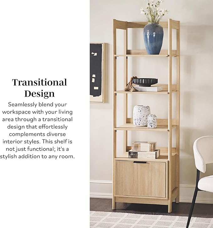 Walker Edison Modern Narrow Open Bookshelf Bottom, 22 Inch, One-Drawer Coastal Oak - LeafyLoom