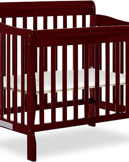 Aden 4-in-1 Convertible Mini Crib in Cherry, Greenguard Gold Certified & Sunset 3” Extra Firm Fiber Crib Mattress, Greenguard Gold Certified - LeafyLoom